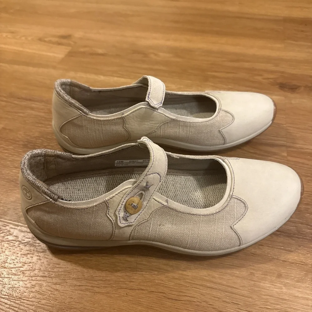 Timberland Earthkeepers Mary Jane Shoes Womens 10M Beige Leather Canvas Vibrant
